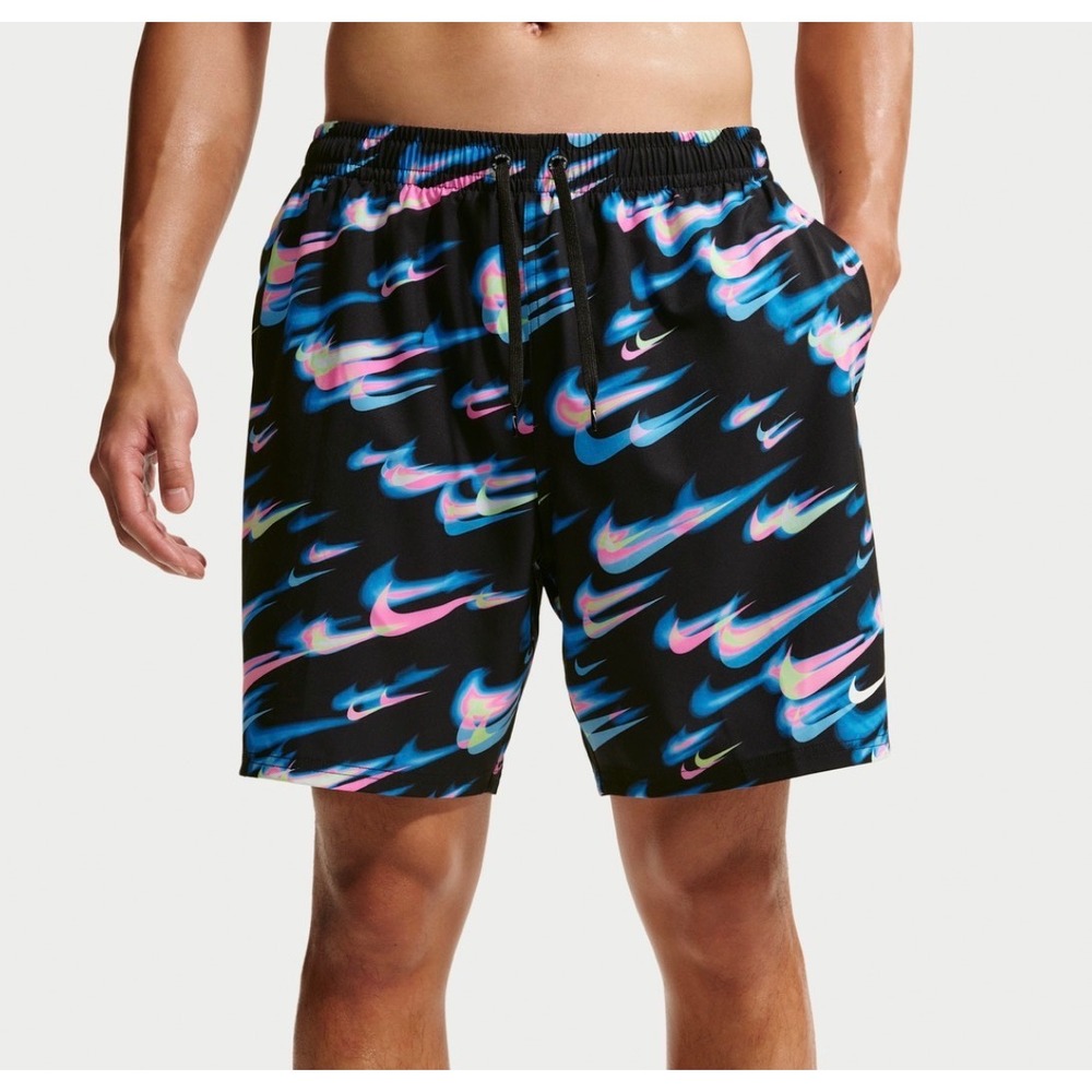 Nike Swim Trunks Kids Medium Black Multi-Color NWT Blurred Swoosh